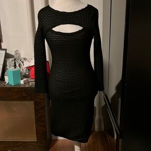 Chelsea and violet black ribbed long sleeve dress with tan lining